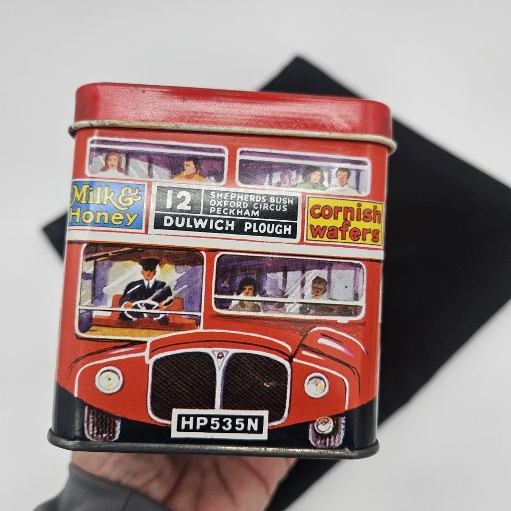 Huntley Palmers London Double Decker Transport Bus Red Biscuit Tin England READ